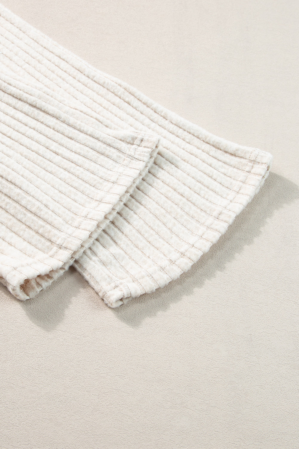 Gray Ribbed Knit Slouchy Hoodie Wide Leg Pants Set