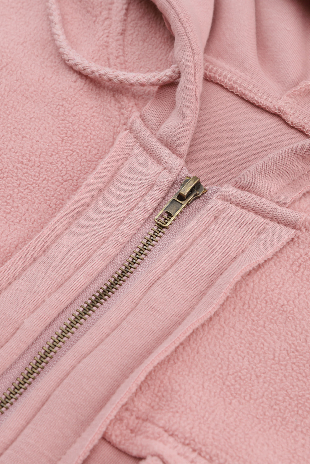 Black Flap Pocket Drawstring Hood Zip Up Jacket