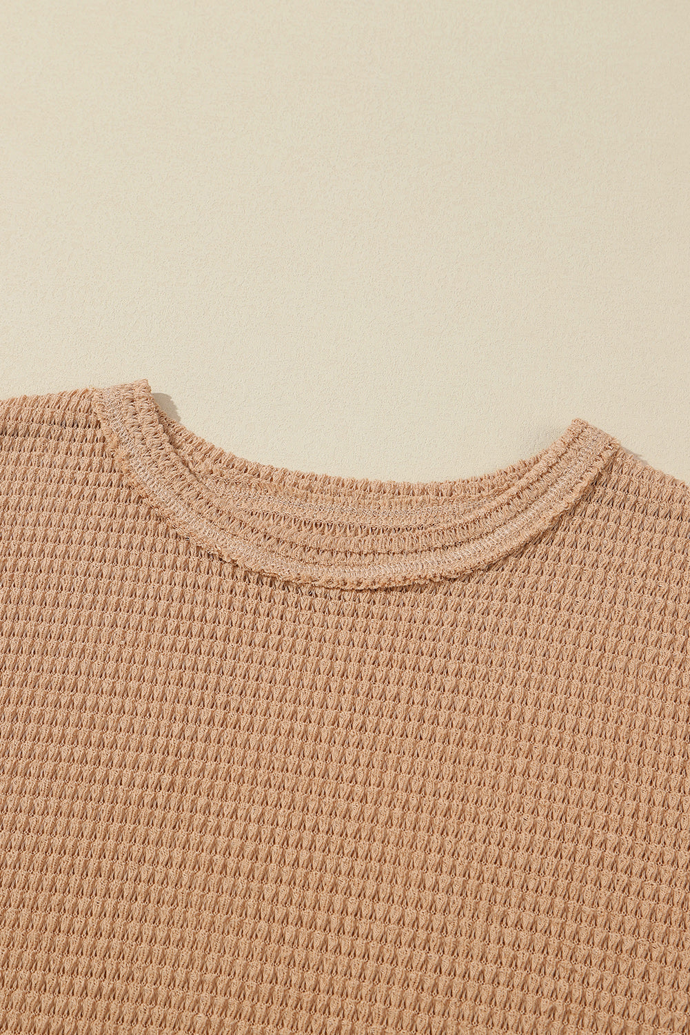 Khaki Waffle Knit High Slits Oversized Top
