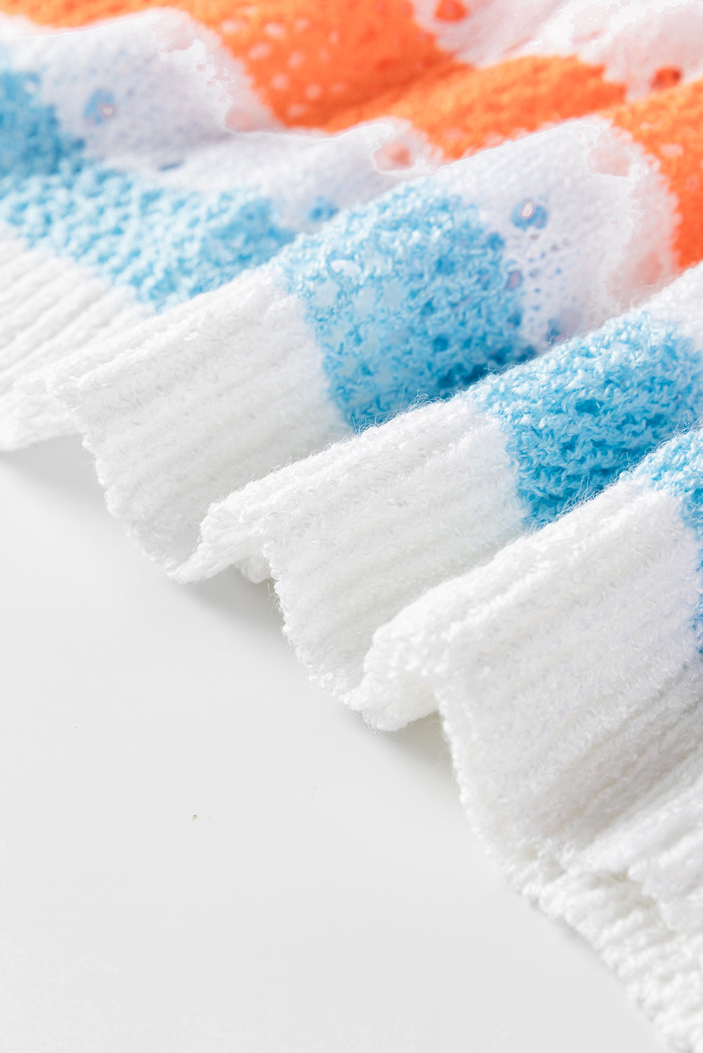 Shallow Khaki Striped Hollowed Knitted Loose Sweater