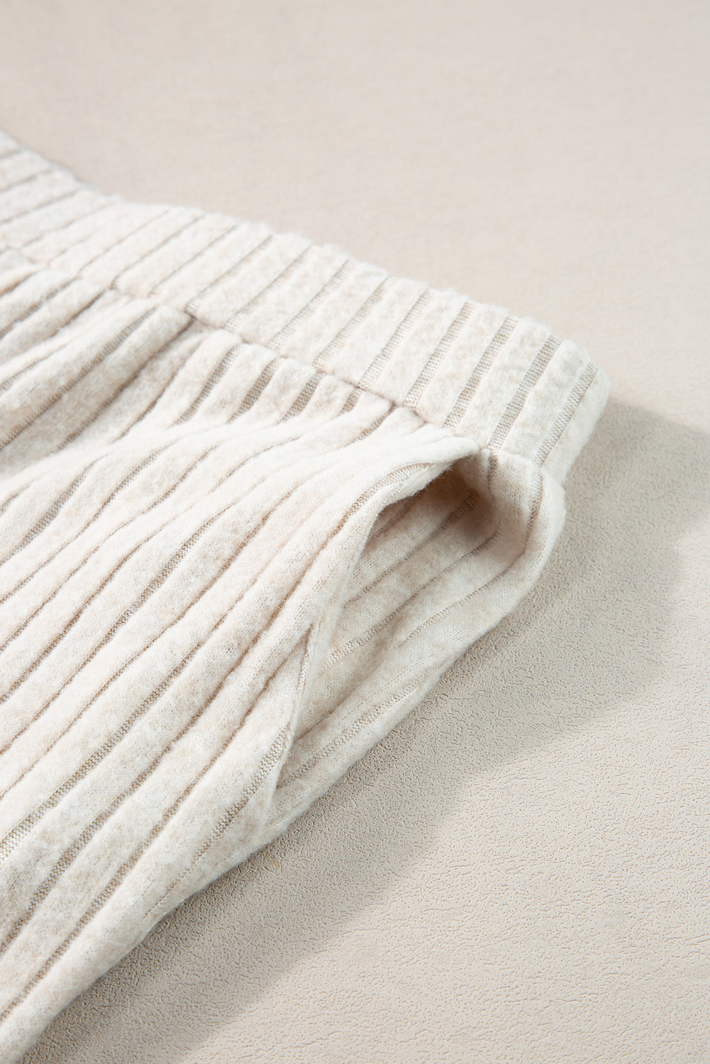 Gray Ribbed Knit Slouchy Hoodie Wide Leg Pants Set