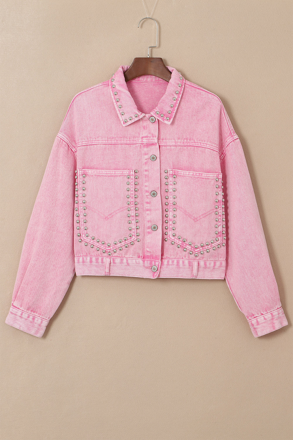 Flaxen Rivet Studded Pocketed Denim Jacket