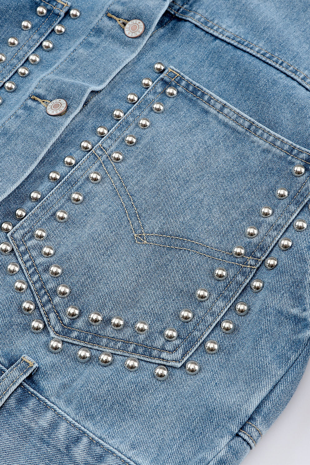 Flaxen Rivet Studded Pocketed Denim Jacket