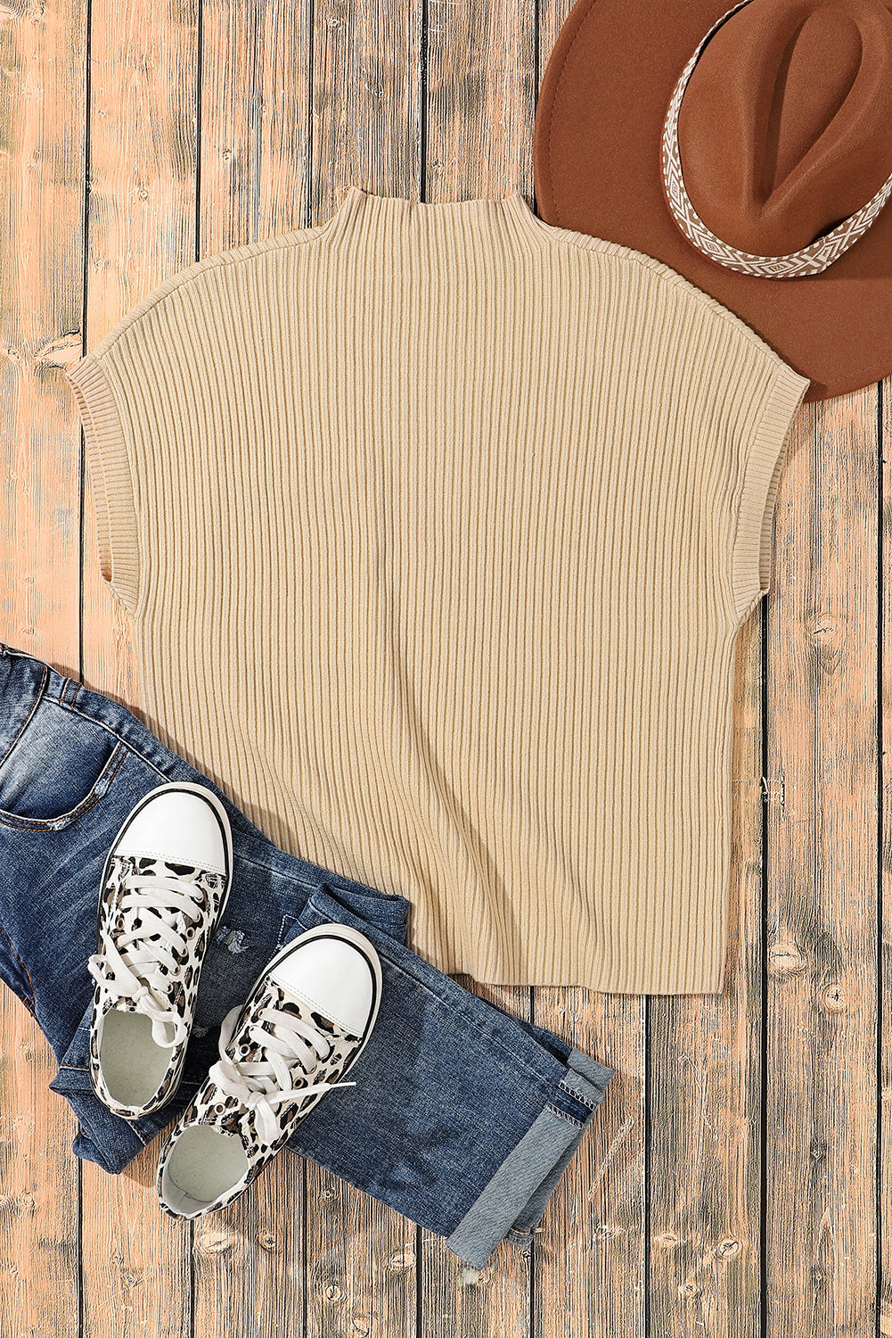 Mineral Red Patch Pocket Ribbed Knit Short Sleeve Sweater