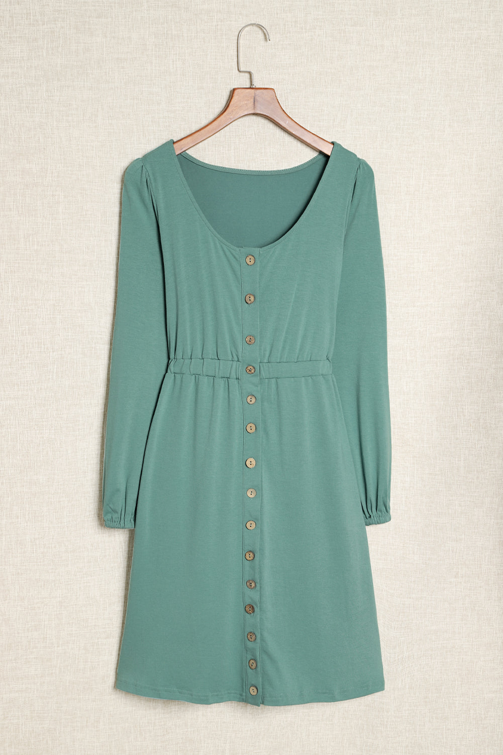 Black Button Up High Waist Long Sleeve Dress