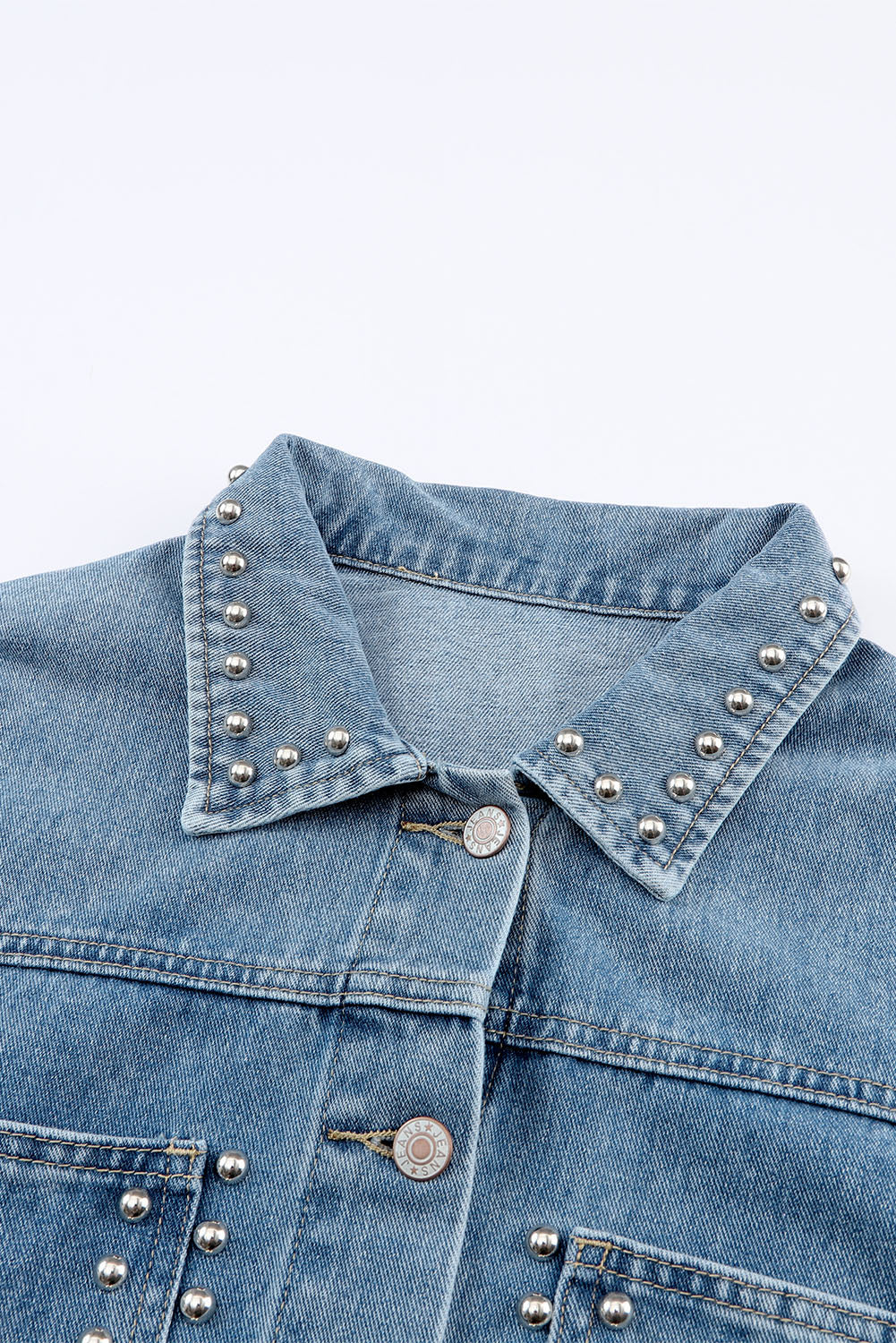 Flaxen Rivet Studded Pocketed Denim Jacket