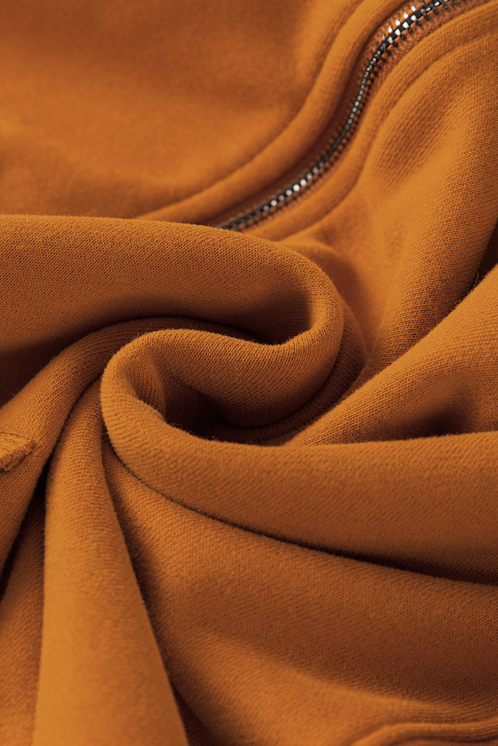 Gray Ribbed Trim Kangaroo Pocket Zipped Hoodie