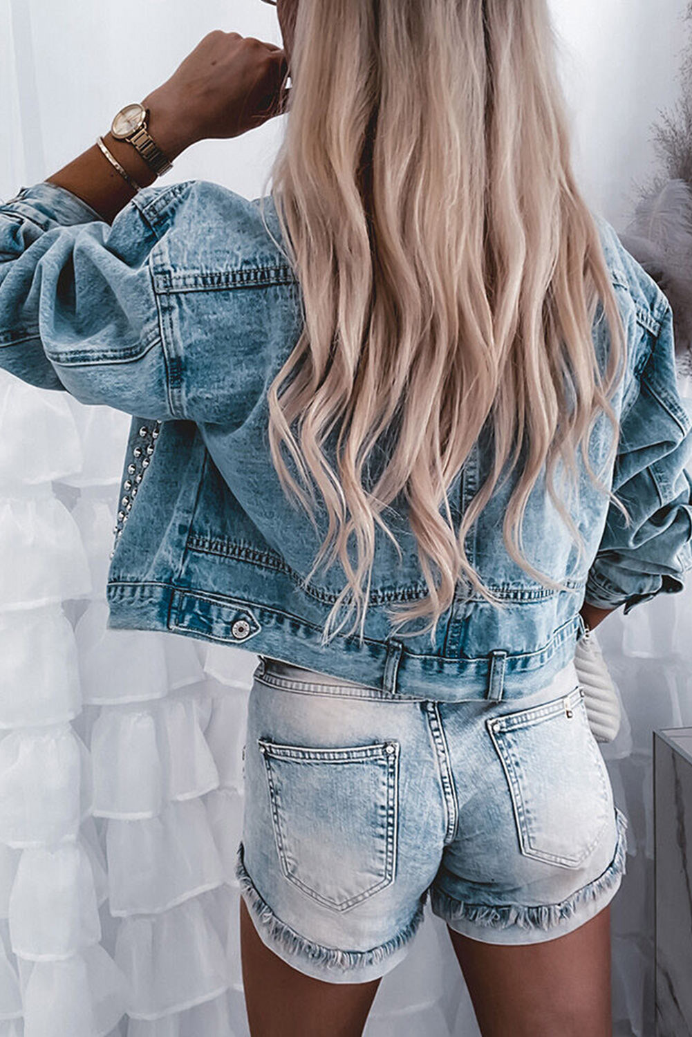 Flaxen Rivet Studded Pocketed Denim Jacket