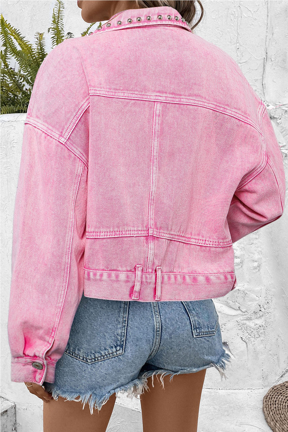 Flaxen Rivet Studded Pocketed Denim Jacket