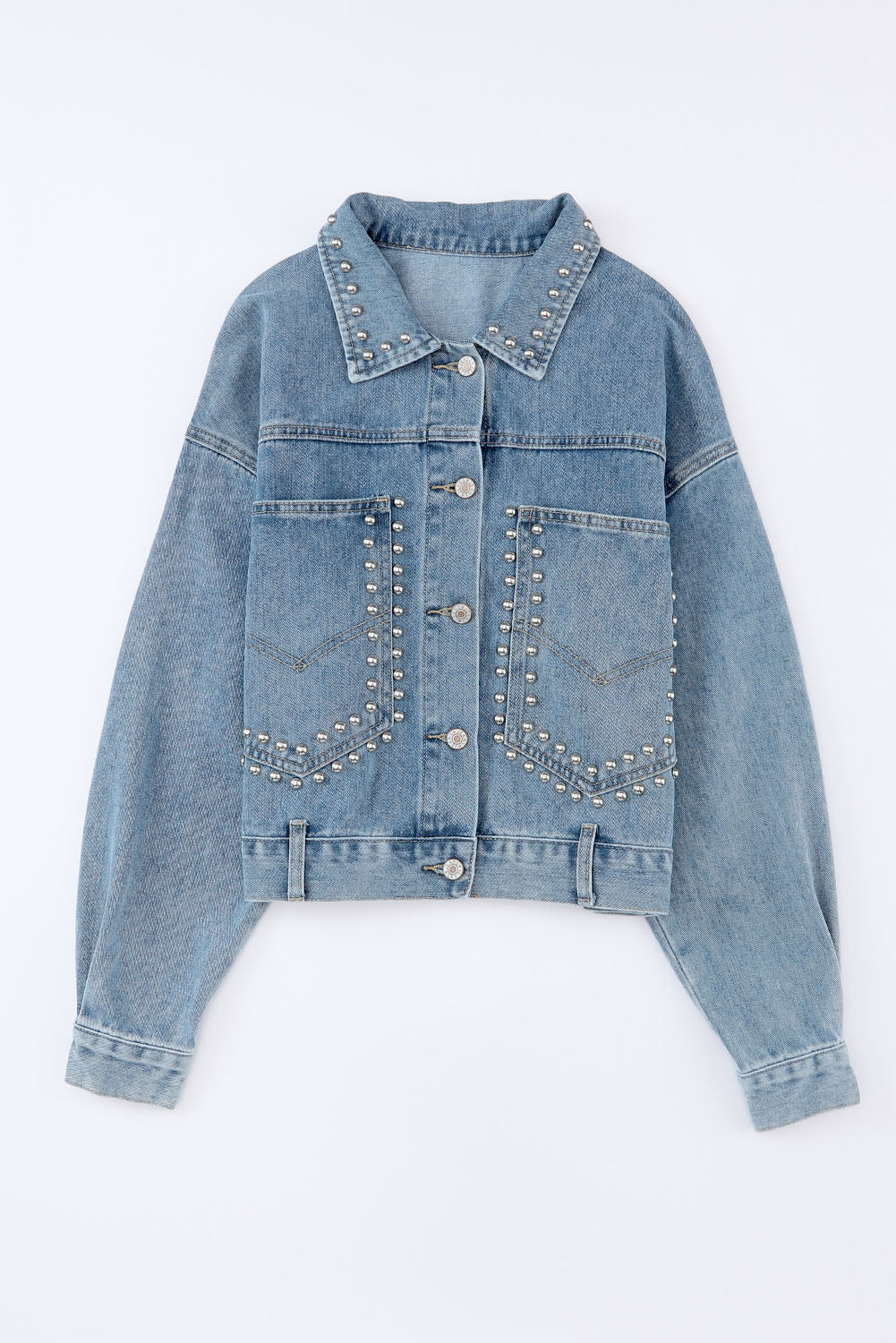 Flaxen Rivet Studded Pocketed Denim Jacket