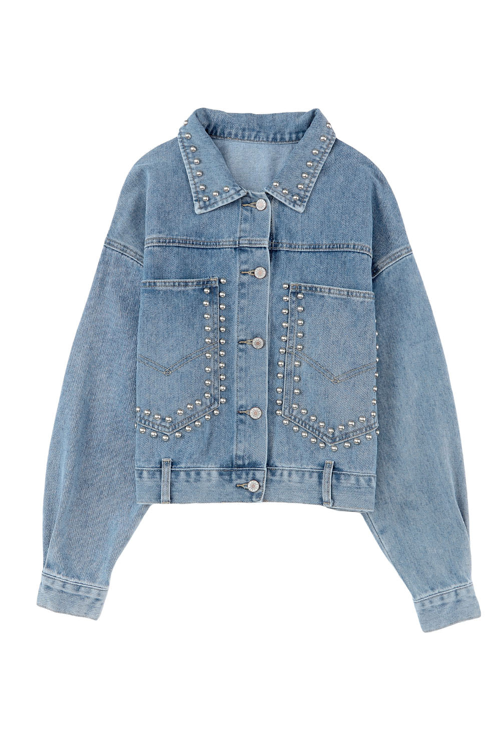 Flaxen Rivet Studded Pocketed Denim Jacket