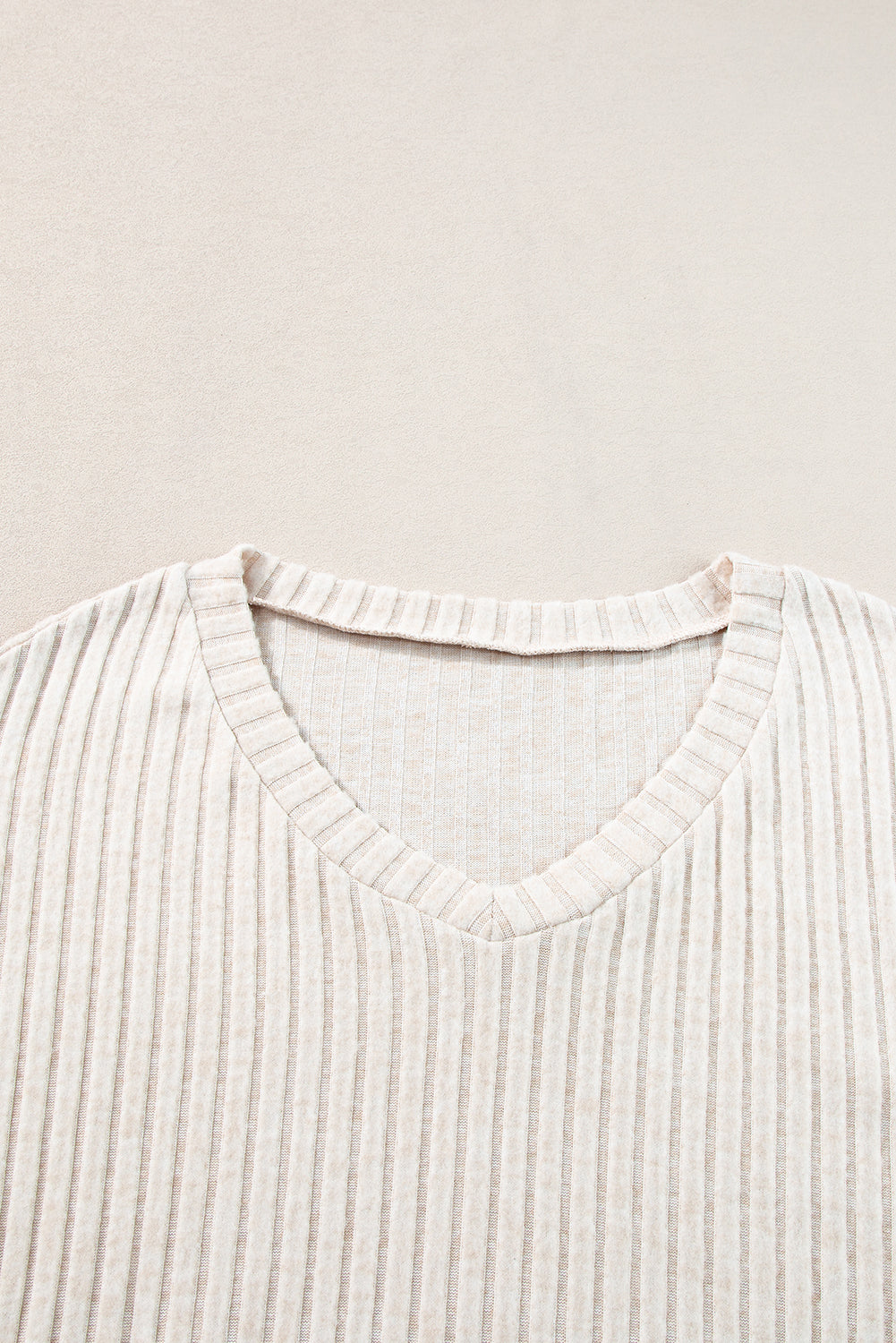 Gray Ribbed Knit Slouchy Hoodie Wide Leg Pants Set