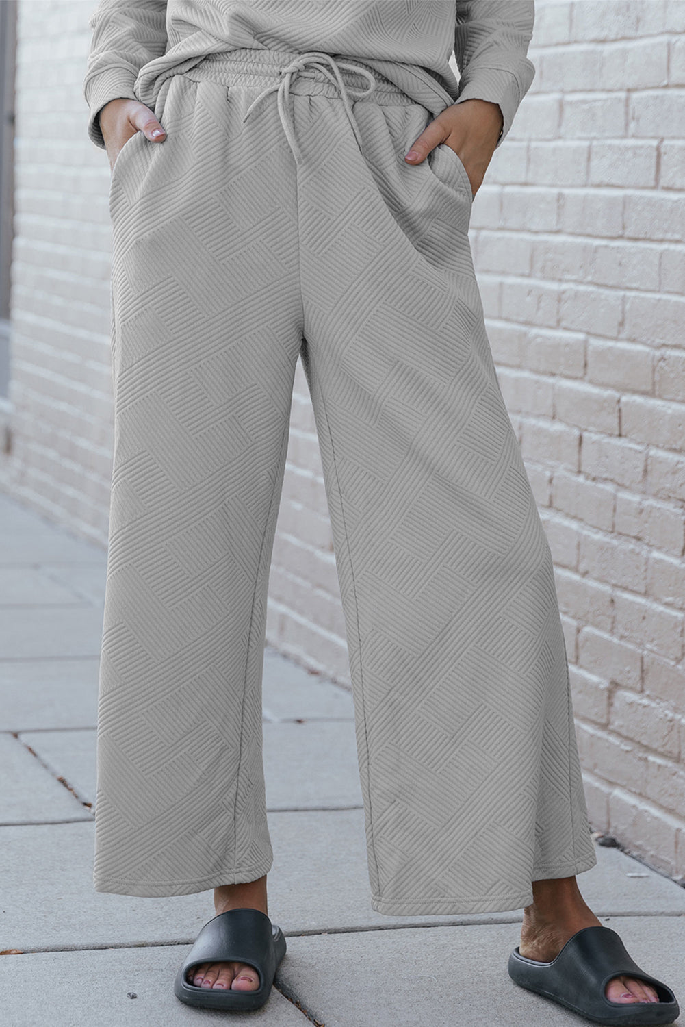 Navy Blue Textured Loose Fit T Shirt and Drawstring Pants Set