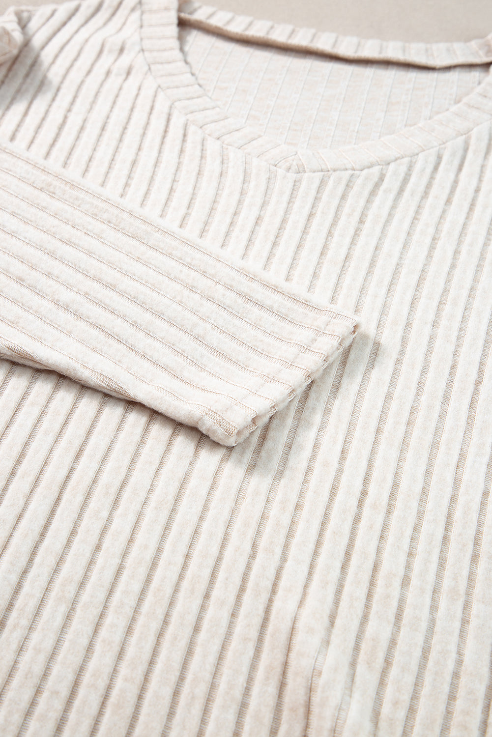 Gray Ribbed Knit Slouchy Hoodie Wide Leg Pants Set